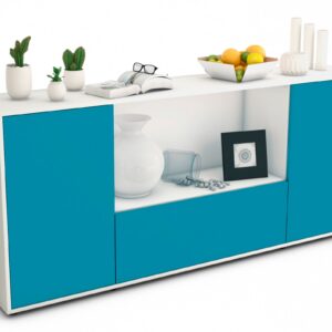 Sideboard Ella | Korpus Weiß | Front in Türkis | 180x79x35cm (BxHxT)