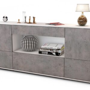 Sideboard Elodie | Korpus Weiß | Front in Beton Optik | 180x79x35cm (BxHxT)