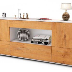 Sideboard Elodie | Korpus Weiß | Front in Eiche Holz Optik | 180x79x35cm (BxHxT)