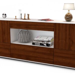 Sideboard Elodie | Korpus Weiß | Front in Walnuss Holz Optik | 180x79x35cm (BxHxT)