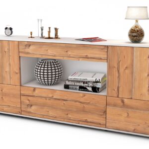 Sideboard Elodie | Korpus Weiß | Front in Pinie Holz Optik | 180x79x35cm (BxHxT)
