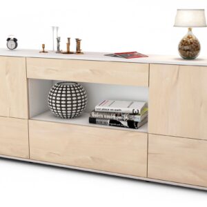 Sideboard Elodie | Korpus Weiß | Front in Zeder Holz Optik | 180x79x35cm (BxHxT)