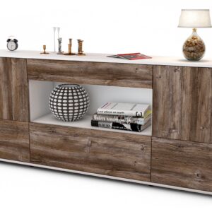 Sideboard Elodie | Korpus Weiß | Front in Treibholz Holz Optik | 180x79x35cm (BxHxT)