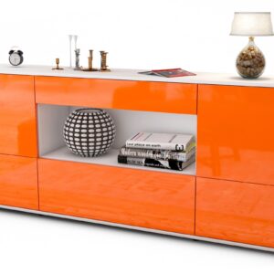 Sideboard Elodie | Korpus Weiß | Front in Hochglanz Orange | 180x79x35cm (BxHxT)