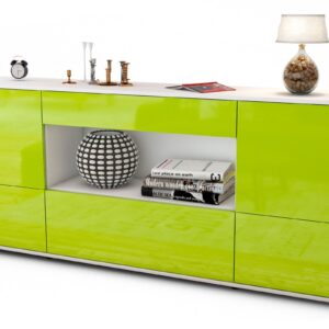 Sideboard Elodie | Korpus Weiß | Front in Hochglanz Grün | 180x79x35cm (BxHxT)
