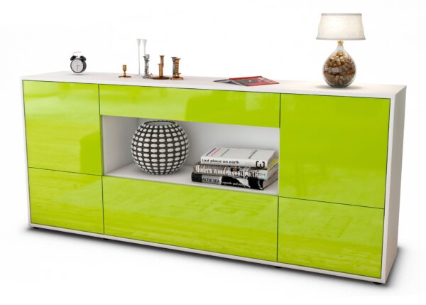 Sideboard Elodie | Korpus Weiß | Front in Hochglanz Grün | 180x79x35cm (BxHxT)