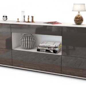Sideboard Elodie | Korpus Weiß | Front in Hochglanz Grau | 180x79x35cm (BxHxT)