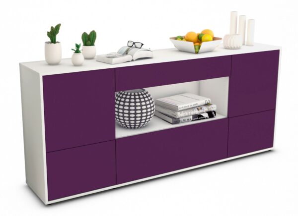 Sideboard Elodie | Korpus Weiß | Front in Lila | 180x79x35cm (BxHxT)