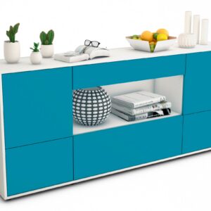 Sideboard Elodie | Korpus Weiß | Front in Türkis | 180x79x35cm (BxHxT)