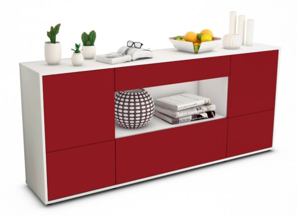 Sideboard Elodie | Korpus Weiß | Front in Bordeaux | 180x79x35cm (BxHxT)