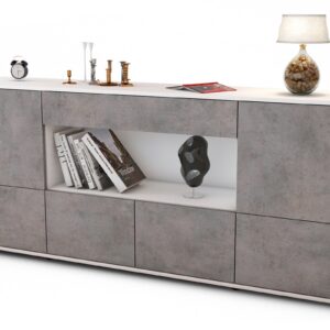 Sideboard Elsa | Korpus Weiß | Front in Beton Optik | 180x79x35cm (BxHxT)
