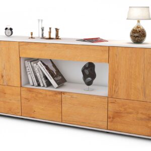 Sideboard Elsa | Korpus Weiß | Front in Eiche Holz Optik | 180x79x35cm (BxHxT)