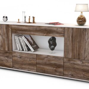Sideboard Elsa | Korpus Weiß | Front in Treibholz Holz Optik | 180x79x35cm (BxHxT)