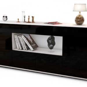 Sideboard Elsa | Korpus Weiß | Front in Hochglanz Schwarz | 180x79x35cm (BxHxT)