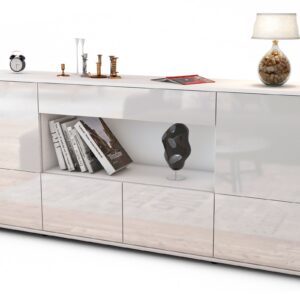 Sideboard Elsa | Korpus Weiß | Front in Hochglanz Weiß | 180x79x35cm (BxHxT)