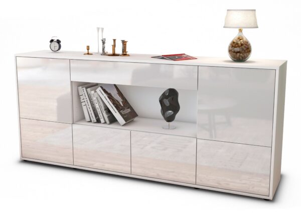 Sideboard Elsa | Korpus Weiß | Front in Hochglanz Weiß | 180x79x35cm (BxHxT)