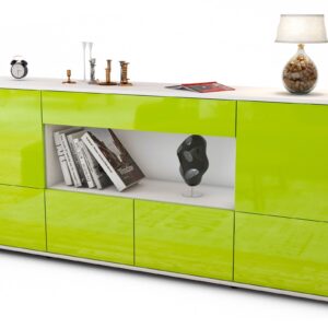 Sideboard Elsa | Korpus Weiß | Front in Hochglanz Grün | 180x79x35cm (BxHxT)