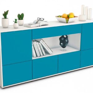 Sideboard Elsa | Korpus Weiß | Front in Türkis | 180x79x35cm (BxHxT)