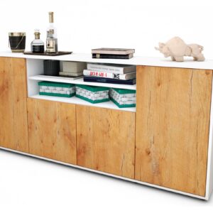 Sideboard Elsita | Korpus Weiß | Front in Eiche Holz Optik | 180x79x35cm (BxHxT)