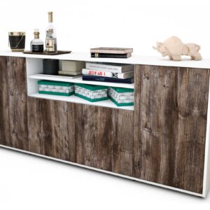 Sideboard Elsita | Korpus Weiß | Front in Treibholz Holz Optik | 180x79x35cm (BxHxT)