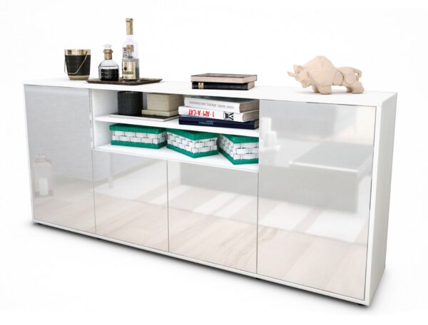 Sideboard Elsita | Korpus Weiß | Front in Hochglanz Weiß | 180x79x35cm (BxHxT)