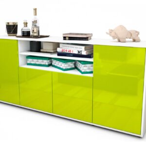 Sideboard Elsita | Korpus Weiß | Front in Hochglanz Grün | 180x79x35cm (BxHxT)