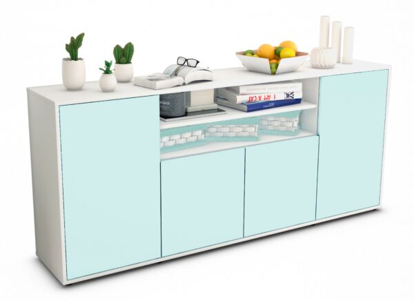 Sideboard Elsita | Korpus Weiß | Front in Mint | 180x79x35cm (BxHxT)