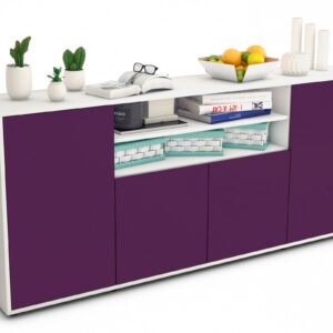 Sideboard Elsita | Korpus Weiß | Front in Lila | 180x79x35cm (BxHxT)