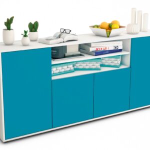 Sideboard Elsita | Korpus Weiß | Front in Türkis | 180x79x35cm (BxHxT)