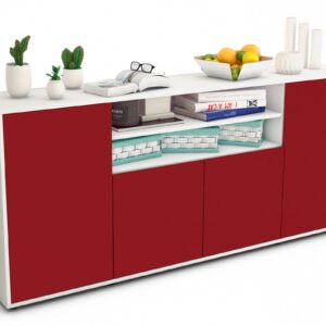 Sideboard Elsita | Korpus Weiß | Front in Bordeaux | 180x79x35cm (BxHxT)