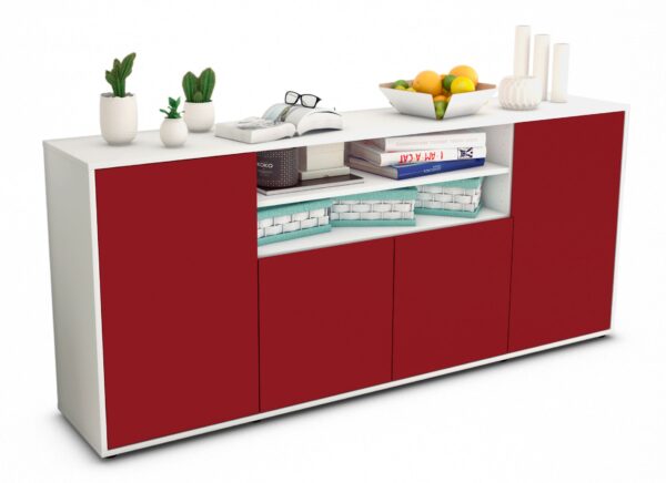 Sideboard Elsita | Korpus Weiß | Front in Bordeaux | 180x79x35cm (BxHxT)