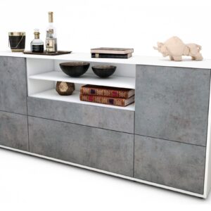 Sideboard Eluana | Korpus Weiß | Front in Beton Optik | 180x79x35cm (BxHxT)