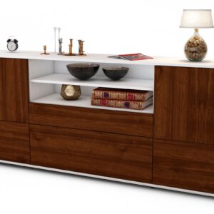 Sideboard Eluana | Korpus Weiß | Front in Walnuss Holz Optik | 180x79x35cm (BxHxT)