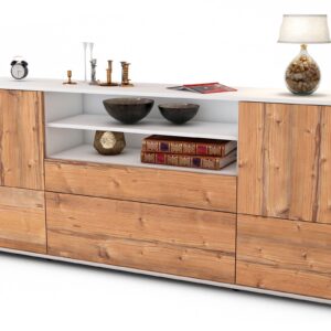 Sideboard Eluana | Korpus Weiß | Front in Pinie Holz Optik | 180x79x35cm (BxHxT)