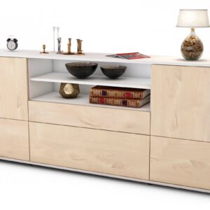 Sideboard Eluana | Korpus Weiß | Front in Zeder Holz Optik | 180x79x35cm (BxHxT)