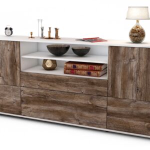 Sideboard Eluana | Korpus Weiß | Front in Treibholz Holz Optik | 180x79x35cm (BxHxT)