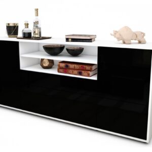 Sideboard Eluana | Korpus Weiß | Front in Hochglanz Schwarz | 180x79x35cm (BxHxT)