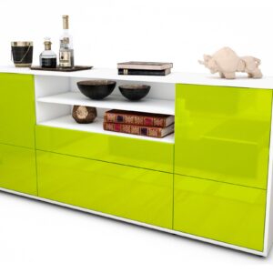 Sideboard Eluana | Korpus Weiß | Front in Hochglanz Grün | 180x79x35cm (BxHxT)