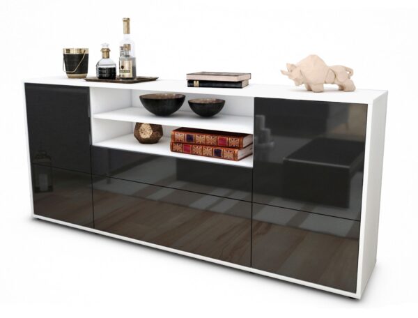 Sideboard Eluana | Korpus Weiß | Front in Hochglanz Grau | 180x79x35cm (BxHxT)