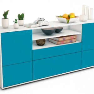 Sideboard Eluana | Korpus Weiß | Front in Türkis | 180x79x35cm (BxHxT)