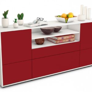 Sideboard Eluana | Korpus Weiß | Front in Bordeaux | 180x79x35cm (BxHxT)