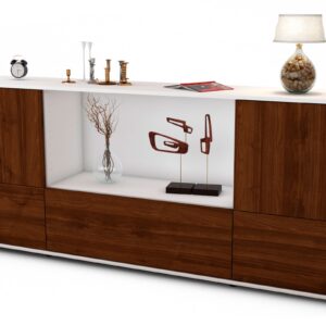 Sideboard Elvezia | Korpus Weiß | Front in Walnuss Holz Optik | 180x79x35cm (BxHxT)