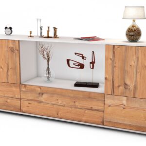 Sideboard Elvezia | Korpus Weiß | Front in Pinie Holz Optik | 180x79x35cm (BxHxT)
