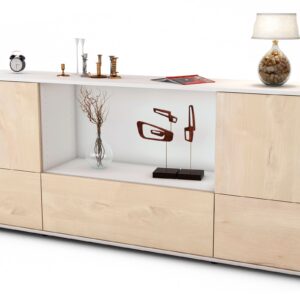 Sideboard Elvezia | Korpus Weiß | Front in Zeder Holz Optik | 180x79x35cm (BxHxT)