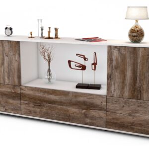 Sideboard Elvezia | Korpus Weiß | Front in Treibholz Holz Optik | 180x79x35cm (BxHxT)