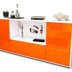 Sideboard Elvezia | Korpus Weiß | Front in Hochglanz Orange | 180x79x35cm (BxHxT)