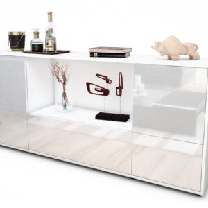 Sideboard Elvezia | Korpus Weiß | Front in Hochglanz Weiß | 180x79x35cm (BxHxT)