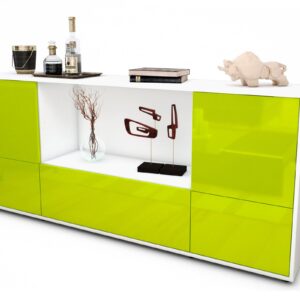 Sideboard Elvezia | Korpus Weiß | Front in Hochglanz Grün | 180x79x35cm (BxHxT)