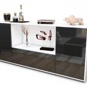 Sideboard Elvezia | Korpus Weiß | Front in Hochglanz Grau | 180x79x35cm (BxHxT)