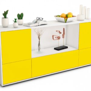 Sideboard Elvezia | Korpus Weiß | Front in Gelb | 180x79x35cm (BxHxT)